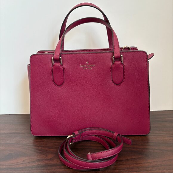 Kate Spade Laurel Way Reese Satchel Crossbody Saffiano Leather Blackberry/Maroon - Picture 5 of 15